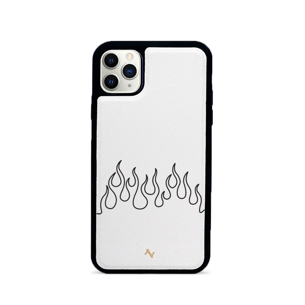 Flames - White IPhone 11 Pro Max Leather Case
