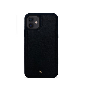 Black Leather IPhone 12 Mini Case - MAAD Collective - Saffiano IPhone Personalized Case